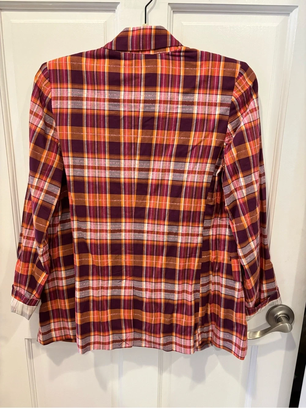 Anthropologie Plaid Blazer in Burgundy, Orange & Pink